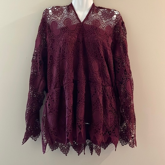 Mock-Neck Illusion
Lace Peplum Blouse Wine NWT 22W - Picture 3 of 6